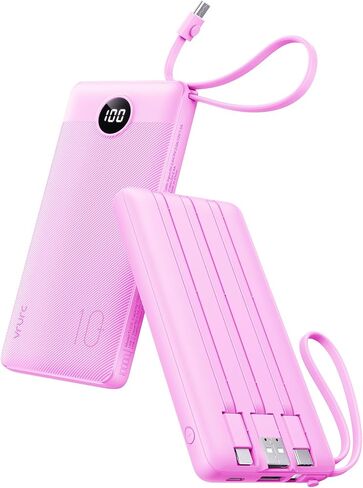VRURC Portable Charger Power Bank, Built-in 4 Cables & 2 Ports 10000mAh | LED Display Slim Battery Pack,Travel Essential Portable Phone Charger 5 Output for Multi Devices,Student/Teens(1Pack) in Kuwait