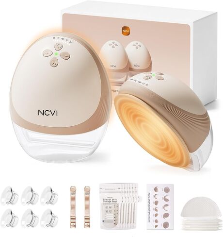 NCVI Security Heat Wearable Breast Pump with Innovative Heat-Flow for Mom | 300mmHg Suction, Double-Sealed Flange , 4 Modes 9 Levels, Leakproof, 46 dB Quiet，Portable Breastfeeding Pump, +30 Output in Kuwait