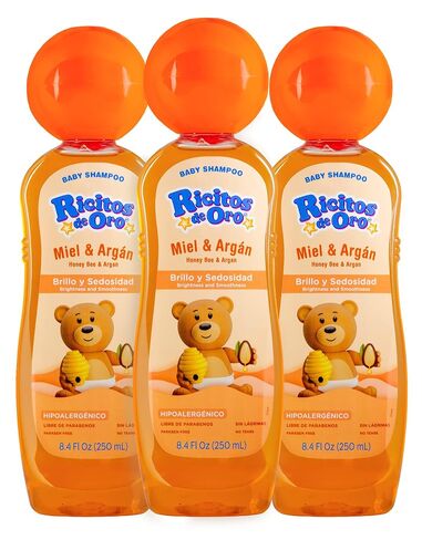 Ricitos de Oro Baby Shampoo | Honey Bee Rattle Cap | 8.4 fl oz | 3-Pack | Tear-free, paraben-free, gentle cleansing for delicate hair, fun rattle cap for bath time in Kuwait