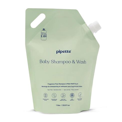 Pipette Unscented Baby Shampoo & Wash Refill (33.9 oz) | Tear-Free Hair & Body Wash, Moisturizing Squalane Cleanser for Sensitive Skin in Kuwait
