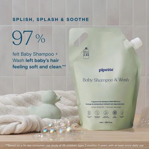Pipette Unscented Baby Shampoo & Wash Refill (33.9 oz) | Tear-Free Hair & Body Wash, Moisturizing Squalane Cleanser for Sensitive Skin in Kuwait
