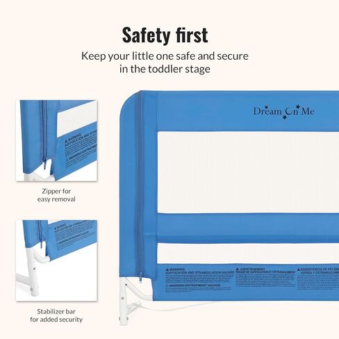 Dream On Me Mesh Security Bed Guard Rail for Toddlers 2–5 Years, Fits Twin–King Beds, Reinforced Anchor System, 2 Adjustable Heights, Blue, Not for Cribs/Toddler Beds in Kuwait