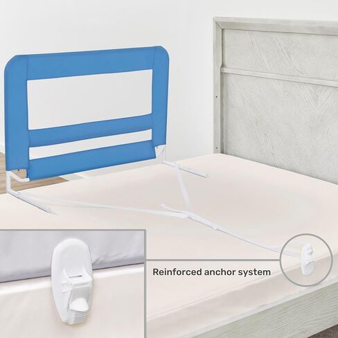 Dream On Me Mesh Security Bed Guard Rail for Toddlers 2–5 Years, Fits Twin–King Beds, Reinforced Anchor System, 2 Adjustable Heights, Blue, Not for Cribs/Toddler Beds in Kuwait