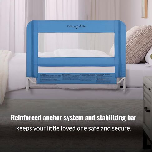 Dream On Me Mesh Security Bed Guard Rail for Toddlers 2–5 Years, Fits Twin–King Beds, Reinforced Anchor System, 2 Adjustable Heights, Blue, Not for Cribs/Toddler Beds in Kuwait
