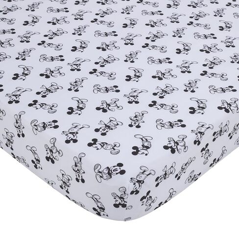 NoJo Disney Mickey Mouse - Timeless Mickey White & Black Fitted Crib Sheet, Black, White in Kuwait