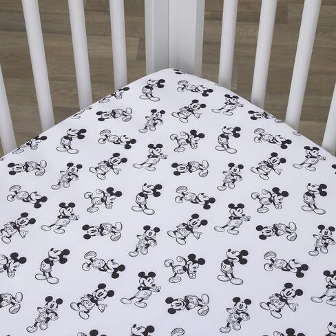 NoJo Disney Mickey Mouse - Timeless Mickey White & Black Fitted Crib Sheet, Black, White in Kuwait