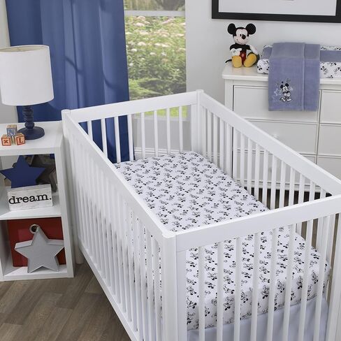 NoJo Disney Mickey Mouse - Timeless Mickey White & Black Fitted Crib Sheet, Black, White in Kuwait