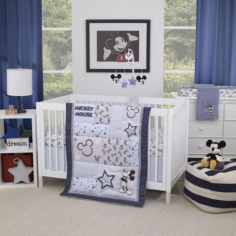 NoJo Disney Mickey Mouse - Timeless Mickey White & Black Fitted Crib Sheet, Black, White in Kuwait