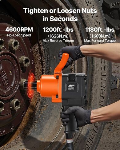 VEVOR 1 Inch Air Impact Wrench, Up to 1200 ft-lbs Nut-Busting Torque, 16.4 lbs Lightweight Pneumatic Impact Gun with Double Handles for Heavy Duty Repairs and Maintenance in Kuwait
