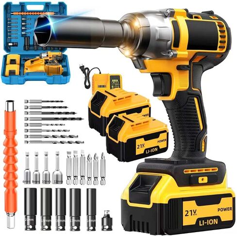 Cordless Impact Wrench: Brushless 1/2-inch，Power Impact Gun Kit Variable Speed Electric Impact Driver, Equipped with 2×4.0Ah Batteries, Fast Charger and 5 Sockets in Kuwait