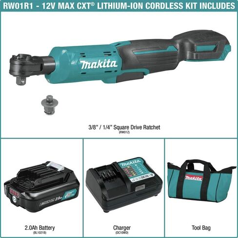 Makita RW01R1 12V max CXT® Lithium-Ion Cordless 3/8" / 1/4" Sq. Drive Ratchet Kit (2.0Ah) in Kuwait