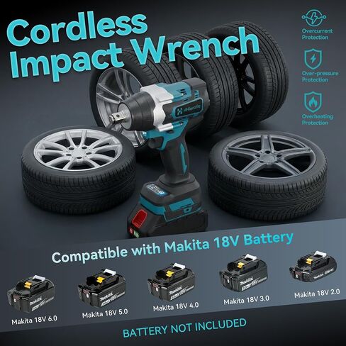 1/2" Cordless Impact Wrench Compatible with Makita 18V Battery,516 Ft-lbs 700N.m Brushless High Torque Impact Gun,Bare Tool with 4PCS Sockets 17/19/20/24mm for Tire Change,Auto Repair in Kuwait