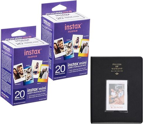 Fujifilm Instax Mini Instant Film Variety Value Pack, 20 Exposures, 2-Pack, Bundle with Slinger Photo Album in Kuwait