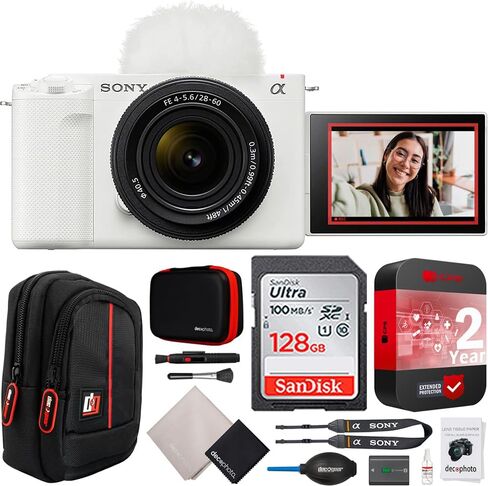 Sony ZV-E10 II Mirrorless Alpha APS-C Camera Body + 16-50mm F3.5-5.6 OSS II Lens White ZVE10M2KW Content Creators Bundle with CPS 2YR Extended Protection + Deco Gear Case + 128GB Card Accessories Kit in Saudi Arabia