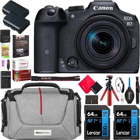 Canon EOS R7 Mirrorless Camera Body with RF-S 18-150mm F3.5-6.3 is STM Lens 5137C009 Bundle with Deco Gear Photography Bag + Microphone + Monopod + Software & Accessories Kit in Kuwait