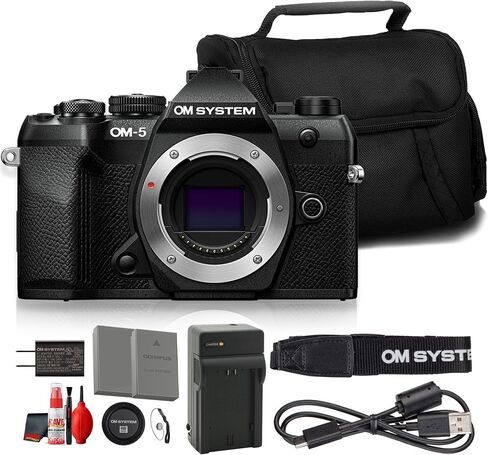 OM SYSTEM OM-5 Mark II Mirrorless Camera with M.Zuiko Digital ED 12-45mm f/4 PRO Lens, 20.4MP Live MOS Sensor, 121-Point AF, Vari-Angle Touchscreen, Black (Bundle) in Kuwait