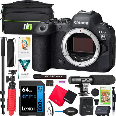 Canon R6 Mark II Full-Frame 24.2 MP Mirrorless Camera with 24-105mm USM Lens Kit Bundle with Sandisk 128GB Memory Card + Deco Essentials Camera Bag + Corel Photo Video Suite in Saudi Arabia
