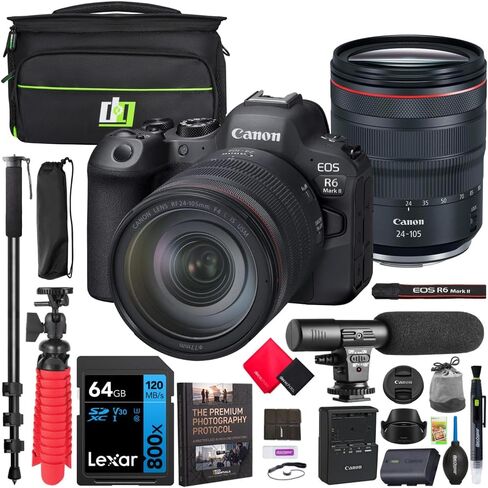 Canon R6 Mark II Full-Frame 24.2 MP Mirrorless Camera with 24-105mm USM Lens Kit Bundle with Sandisk 128GB Memory Card + Deco Essentials Camera Bag + Corel Photo Video Suite in Saudi Arabia