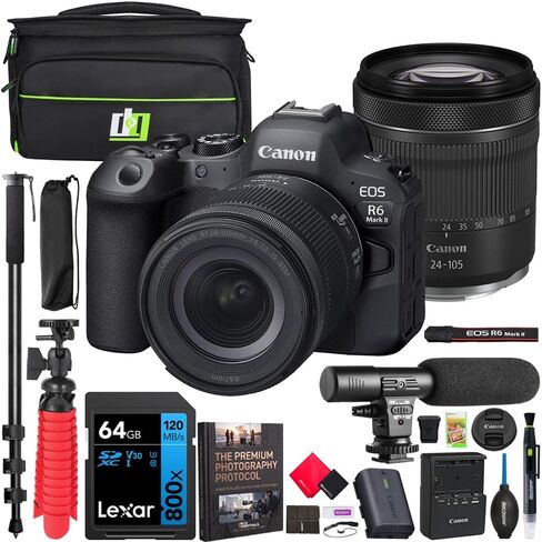 Canon R6 Mark II Full-Frame 24.2 MP Mirrorless Camera with 24-105mm USM Lens Kit Bundle with Sandisk 128GB Memory Card + Deco Essentials Camera Bag + Corel Photo Video Suite in Saudi Arabia