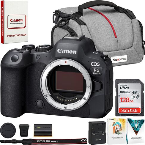 Canon R6 Mark II Full-Frame 24.2 MP Mirrorless Camera with 24-105mm USM Lens Kit Bundle with Sandisk 128GB Memory Card + Deco Essentials Camera Bag + Corel Photo Video Suite in Saudi Arabia