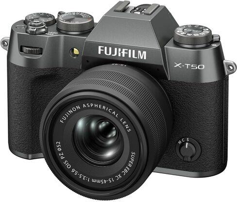 FUJIFILM X-T50 Mirrorless Camera with XC 15-45mm Lens (Black) Bundle | For Photography, Video & Content Creation | Power Zoom | Includes 64GB Memory Card, USB-C Cable in Kuwait