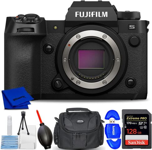 FUJIFILM X-H2S Mirrorless Camera 16756924-7PC Accessory Bundle Includes: Sandisk Extreme Pro 128GB SD, Memory Card Reader, Gadget Bag, Blower. Microfiber Cloth and Cleaning Kit in Kuwait