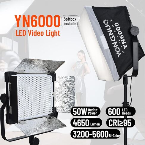 YONGNUO YN6000 KIT LED Panel Light with Softbox APP, 3200K-5600K Bi-Color | 50W Dimmable Video Lighting CRI 95+, for Live Streaming, Photography Shooting, Video Recording, Studio, YouTube Filmmaking in Kuwait