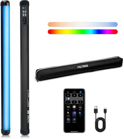 VILTROX 2 Pack LED Stick Light Kit, 30W Full Color LED Tube Light with Built-in 14.8V/3300mAh Battery and USB-C 35W Fast Charging, RGBW Video Light for Photography and Filmmaking (K90 Kit) in Kuwait
