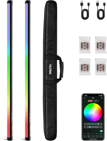 VILTROX 2 Pack LED Stick Light Kit, 30W Full Color LED Tube Light with Built-in 14.8V/3300mAh Battery and USB-C 35W Fast Charging, RGBW Video Light for Photography and Filmmaking (K90 Kit) in Saudi Arabia