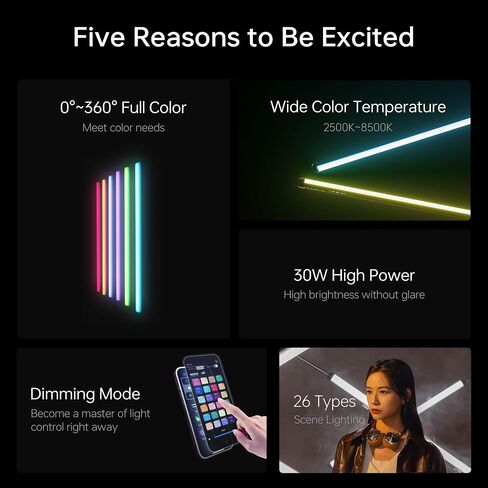 VILTROX 2 Pack LED Stick Light Kit, 30W Full Color LED Tube Light with Built-in 14.8V/3300mAh Battery and USB-C 35W Fast Charging, RGBW Video Light for Photography and Filmmaking (K90 Kit) in Saudi Arabia