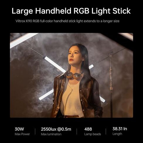 VILTROX 2 Pack LED Stick Light Kit, 30W Full Color LED Tube Light with Built-in 14.8V/3300mAh Battery and USB-C 35W Fast Charging, RGBW Video Light for Photography and Filmmaking (K90 Kit) in Saudi Arabia