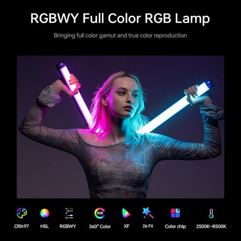 VILTROX 2 Pack LED Stick Light Kit, 30W Full Color LED Tube Light with Built-in 14.8V/3300mAh Battery and USB-C 35W Fast Charging, RGBW Video Light for Photography and Filmmaking (K90 Kit) in Saudi Arabia