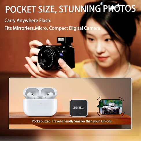 ZENIKO ZF08 Mini Camera Flash Speedlite with Flash Height Booster, Capable of Continuous Flash Shooting,Aluminum,for Fuji/Sony/Nikon/Canon/Olympus/Leica/Any Cameras with Single-Contact Hotshoe in Kuwait