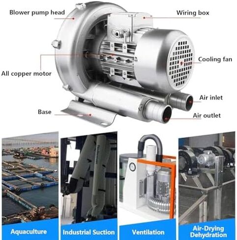 Multi-Use Regenerative Ring Pump High Pressure Vortex Blower Industrial High-Pressure Equipment，Single Phase Turbine Blower, Regenerative Air Blower, 120w-1100w Optional, 2980 RPM/Min, Maxim in Kuwait