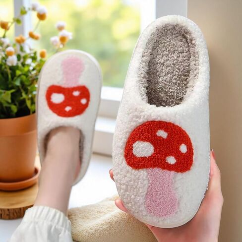 Flowers Design Slippers For Womens Home Elastic Comfy Retro Memory Foam Fuzzy Soft Winter Bedroom Plush Anti-Skid Sole Warm Wool Lined Indoor Outdoor House Slip-On Mens Fruits Shoes in Saudi Arabia