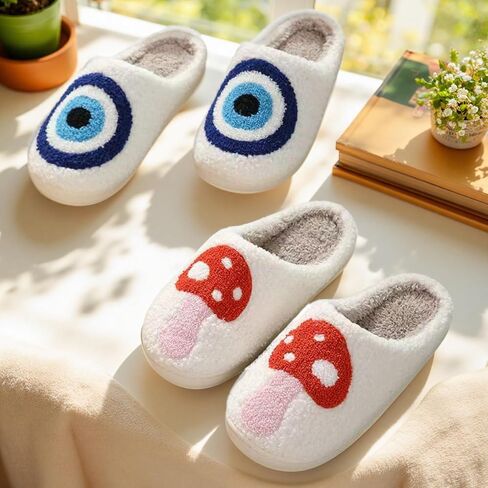 Flowers Design Slippers For Womens Home Elastic Comfy Retro Memory Foam Fuzzy Soft Winter Bedroom Plush Anti-Skid Sole Warm Wool Lined Indoor Outdoor House Slip-On Mens Fruits Shoes in Saudi Arabia