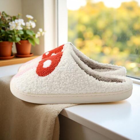 Flowers Design Slippers For Womens Home Elastic Comfy Retro Memory Foam Fuzzy Soft Winter Bedroom Plush Anti-Skid Sole Warm Wool Lined Indoor Outdoor House Slip-On Mens Fruits Shoes in Saudi Arabia
