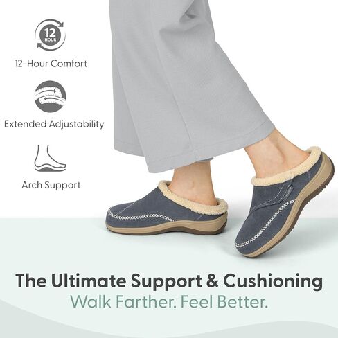 Orthofeet Women's Orthopedic Charlotte Adjustable Faux Fur Lined Slipper, Grey, Size 9 in Kuwait