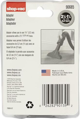 Shop-Vac 9068533 2.5 Inch to 1.25 Inch Conversion Unit, Durable Plastic Design for Adapting Hose Sizes, (1-Pack) in Kuwait