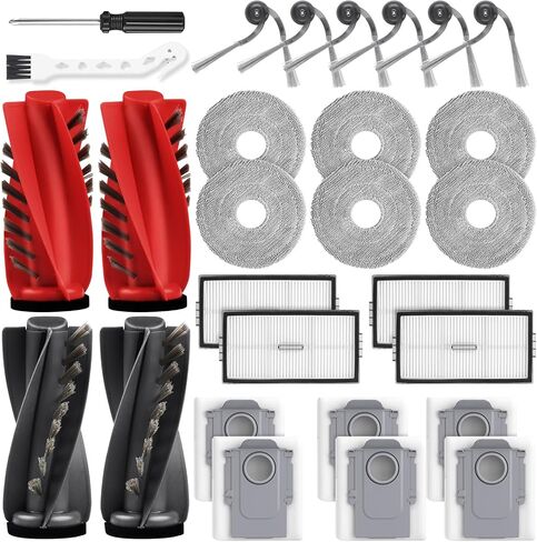 28 Pack Accessories Kit for Roborock Saros 10R/Saros 20/Qrevo Edge 2 Vacuum | 2 Pairs Mainbrush 6 Side Brush 4 Filter 6 Mop Pads 6 Dust Bags 1 Cleaning Brush 1 Screwdriver in Kuwait