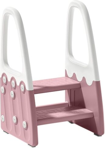 Two Step Stool with Handrails for Toddler and Kids, Standing Learning Stool Tower for Bathroom Sink, Potty Training, Children Step Up Learning Helper with Handles and Safety Non-Slip Pads(Gray) in Kuwait