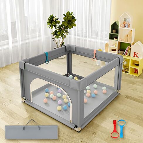 Baby Playpen, Play Pens for Babies and Toddlers, Mini Baby Fence Play Area,Safe Anti-Fall Play Yard with Gates, Small Playpen for Babies with Breathable Mesh, with Pull-Up Ring(Grey, 36" x36") in Saudi Arabia