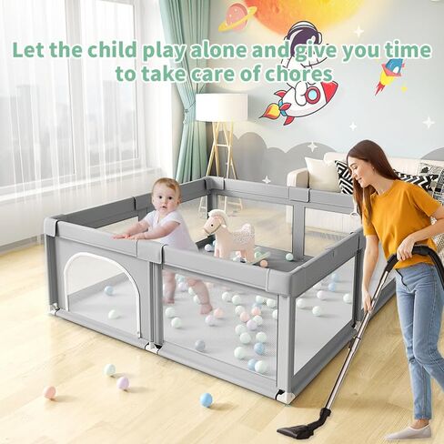 Baby Playpen, Play Pens for Babies and Toddlers, Mini Baby Fence Play Area,Safe Anti-Fall Play Yard with Gates, Small Playpen for Babies with Breathable Mesh, with Pull-Up Ring(Grey, 36" x36") in Saudi Arabia