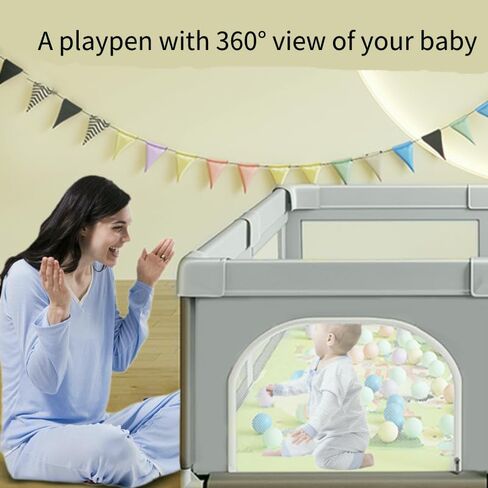 Baby Playpen, Play Pens for Babies and Toddlers, Mini Baby Fence Play Area,Safe Anti-Fall Play Yard with Gates, Small Playpen for Babies with Breathable Mesh, with Pull-Up Ring(Grey, 36" x36") in Saudi Arabia