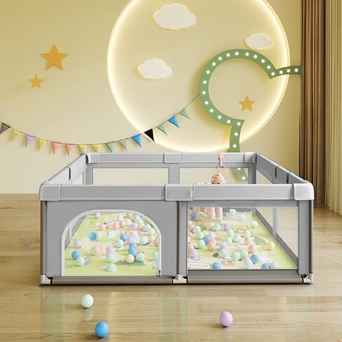 Baby Playpen, Play Pens for Babies and Toddlers, Mini Baby Fence Play Area,Safe Anti-Fall Play Yard with Gates, Small Playpen for Babies with Breathable Mesh, with Pull-Up Ring(Grey, 36" x36") in Saudi Arabia