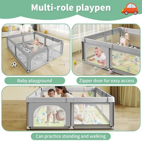 Baby Playpen, Play Pens for Babies and Toddlers, Mini Baby Fence Play Area,Safe Anti-Fall Play Yard with Gates, Small Playpen for Babies with Breathable Mesh, with Pull-Up Ring(Grey, 36" x36") in Saudi Arabia