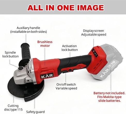 Cordless Angle Grinder for Makita 18v Batteries (No Battery), 8000RPM Brushless Electric Grinder 4-1/2 in, 3 Variable Speed Metal Grinder with Adjustable Auxiliary Handle for Cutting, Polishing in Kuwait
