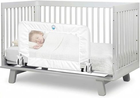 Salcod Universal Swing Down Crib Rail Guard for Toddlers, 33", White | 33"W x 16"H, Swing-Down Toddler Bed Rail, Breathable Mesh Panel, Reinforced Wing-Nut System, Quick Installation in Kuwait