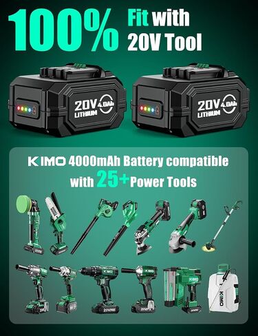 KIMO 2 Pack 20V 4000mAh Battery for Drill Driver, Leaf Blower, Buffer Polisher, Angle Grinder, Reciprocating Saw, Oscillating Tool, Brad Nailer, 5 Safety Protection Tech, 1 Hour Fast Charge in Saudi Arabia