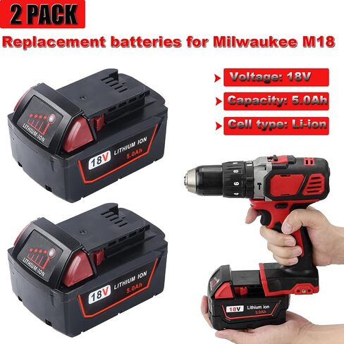 DEWQKI 2-Pack 5.0Ah 18V Replacement M18 Batteries for Milwaukee M18 Battery – Extended Power and Reliabilit in Kuwait
